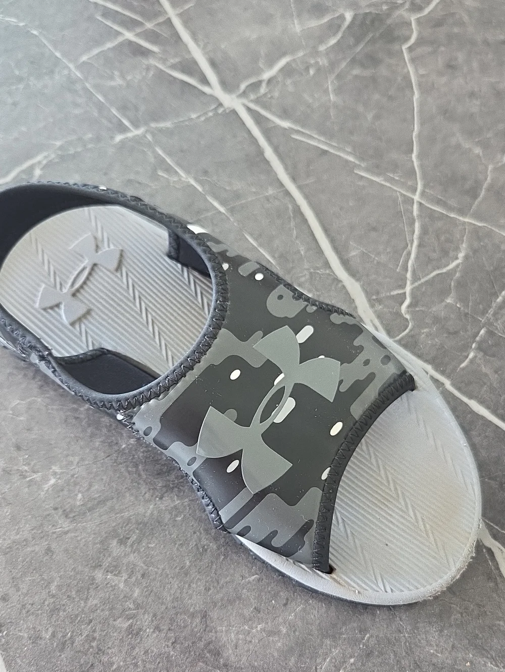 Under Armour Kids Black & Gray Camo Slide Sandals Size 2